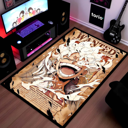 Monkey D. Luffy Gear 5 Wanted Poster Area Flat Rug | One Piece Gear Fifth Anime Flat Rug | Premium Anime Gaming Room Area Floor Decor
