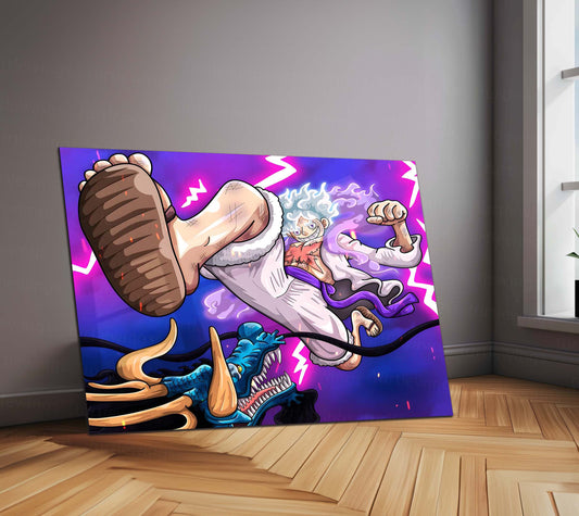 Anime Metal Poster | Luffy vs Kaido Metal Poster | One Piece Battle Wall Art | Premium Anime Metal Poster