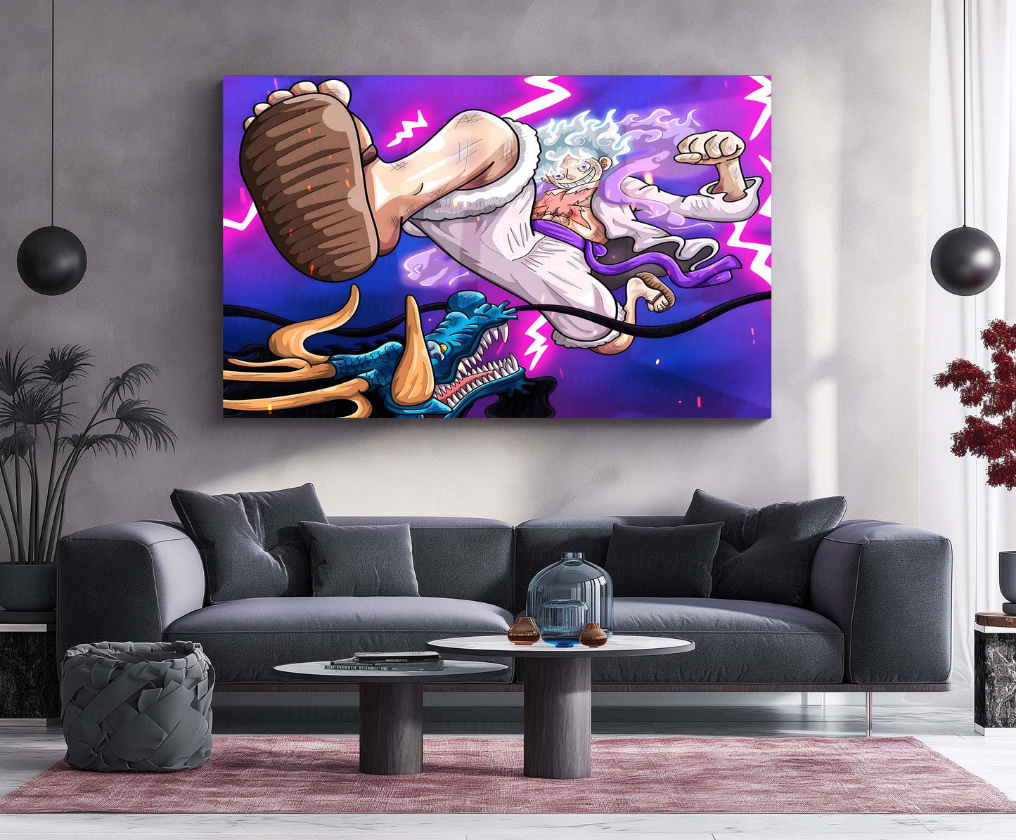 Anime Metal Poster | Luffy vs Kaido Metal Poster | One Piece Battle Wall Art | Premium Anime Metal Poster