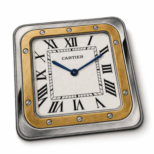 Luxury Cartier Santos Watch Face Flat Rug | Square Luxury Watch Area Flat Rug | Premium Timepiece Floor Mat for Bedroom, Gaming Room & Collector Décor
