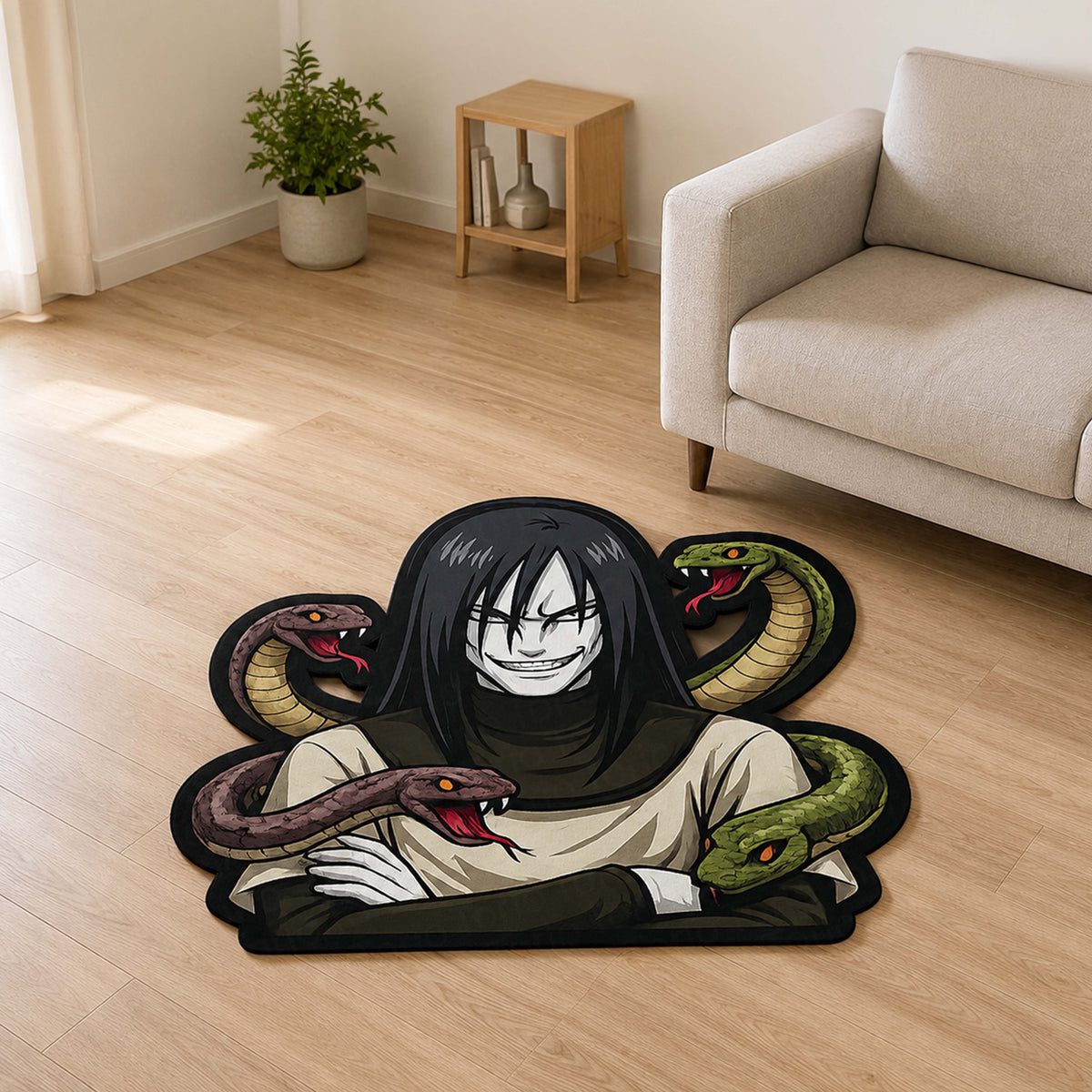 Orochimaru Cut-out Flat Rug | Naruto Legendary Sannin Anime Flat Rug | Premium Snake Sage Gaming Room Decor