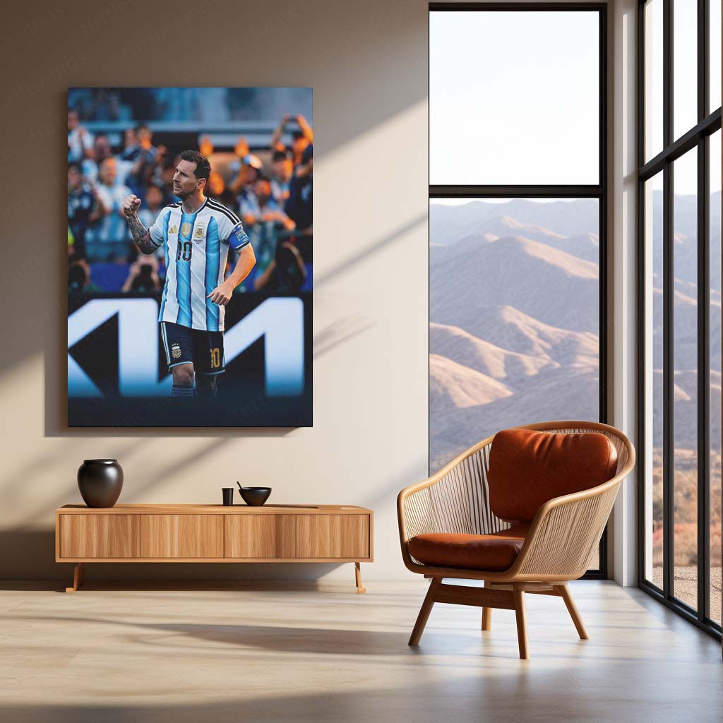 Lionel Messi Argentina Victory Celebration Metal Poster | World Champion Football Legend Wall Art