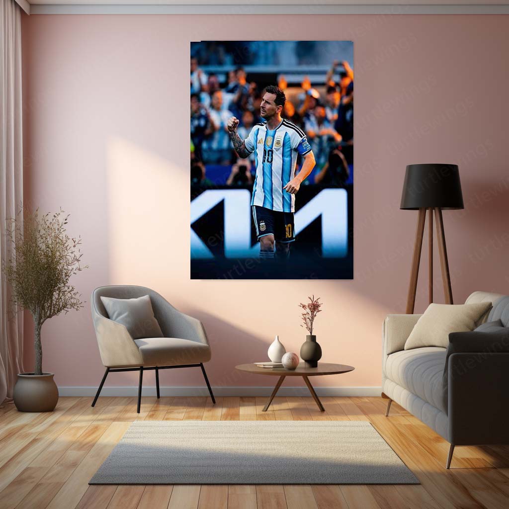 Lionel Messi Argentina Victory Celebration Metal Poster | World Champion Football Legend Wall Art