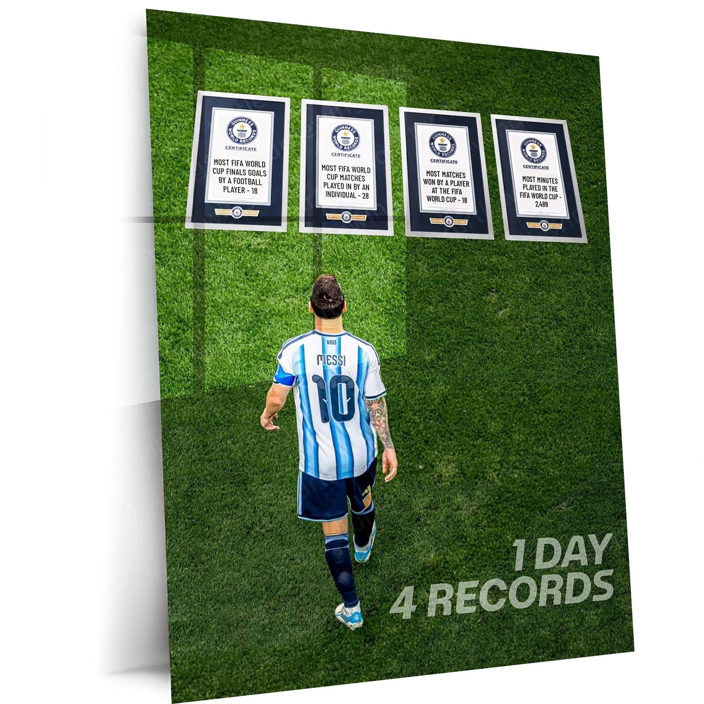 Lionel Messi Guinness World Records Metal Poster | Argentina Football Legend Record Breaker Wall Art