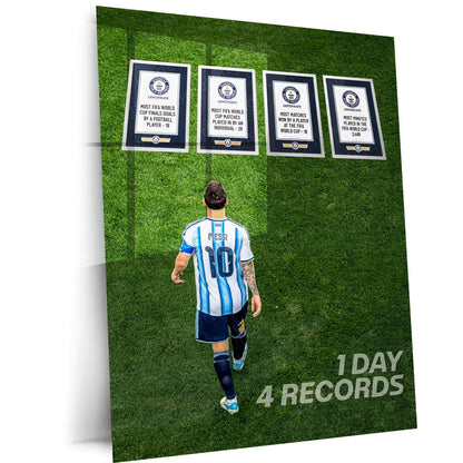 Lionel Messi Guinness World Records Metal Poster | Argentina Football Legend Record Breaker Wall Art