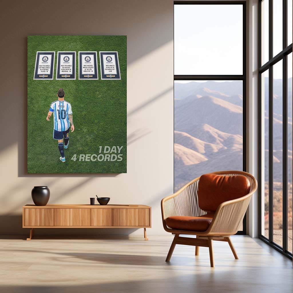 Lionel Messi Guinness World Records Metal Poster | Argentina Football Legend Record Breaker Wall Art