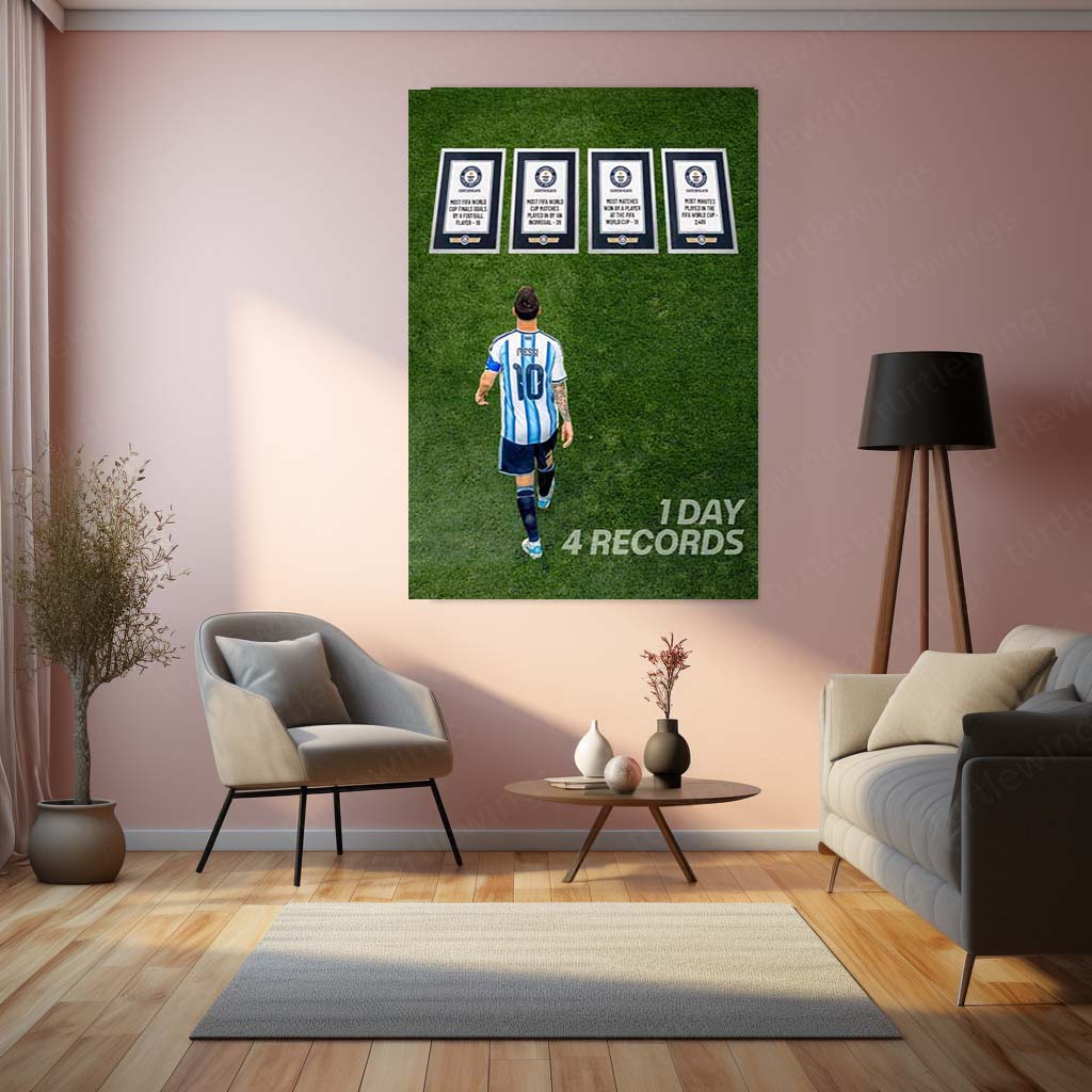 Lionel Messi Guinness World Records Metal Poster | Argentina Football Legend Record Breaker Wall Art