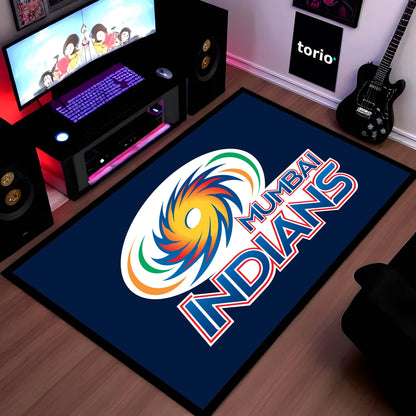 Mumbai Indians Fan Floor Mat (3 mm Thick) | Bold Blue Cricket Team Inspired Flat Rug for Bedroom, Gaming Room & Fan Spaces