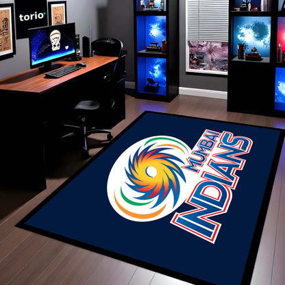 Mumbai Indians Fan Floor Mat (3 mm Thick) | Bold Blue Cricket Team Inspired Flat Rug for Bedroom, Gaming Room & Fan Spaces