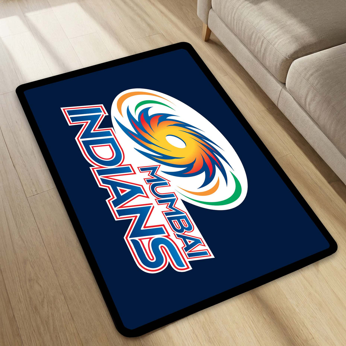 Mumbai Indians Fan Floor Mat (3 mm Thick) | Bold Blue Cricket Team Inspired Flat Rug for Bedroom, Gaming Room & Fan Spaces