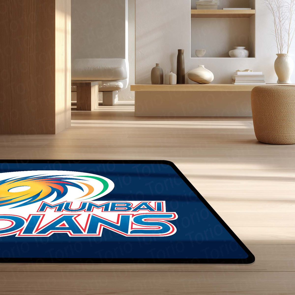 Mumbai Indians Fan Floor Mat (3 mm Thick) | Bold Blue Cricket Team Inspired Flat Rug for Bedroom, Gaming Room & Fan Spaces