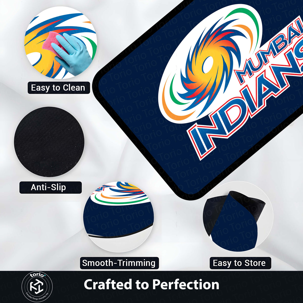 Mumbai Indians Fan Floor Mat (3 mm Thick) | Bold Blue Cricket Team Inspired Flat Rug for Bedroom, Gaming Room & Fan Spaces