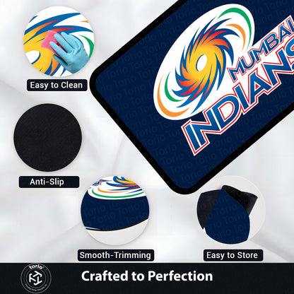 Mumbai Indians Fan Floor Mat (3 mm Thick) | Bold Blue Cricket Team Inspired Flat Rug for Bedroom, Gaming Room & Fan Spaces