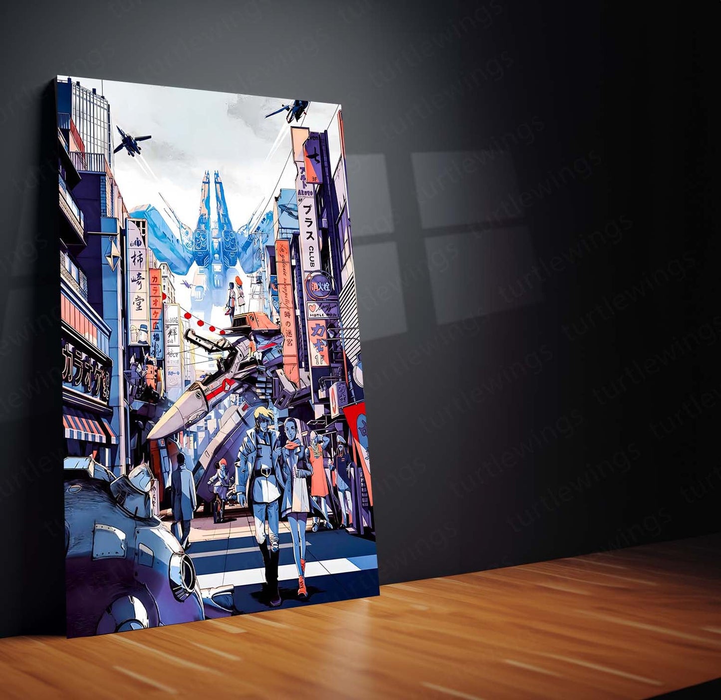 Anime Metal Poster | Macross – Mecha City Skyline Artwork | Classic Sci-Fi Anime Metal Frame Poster