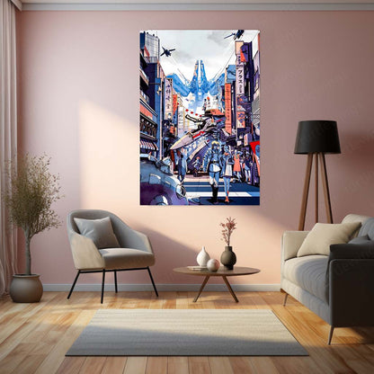 Anime Metal Poster | Macross – Mecha City Skyline Artwork | Classic Sci-Fi Anime Metal Frame Poster