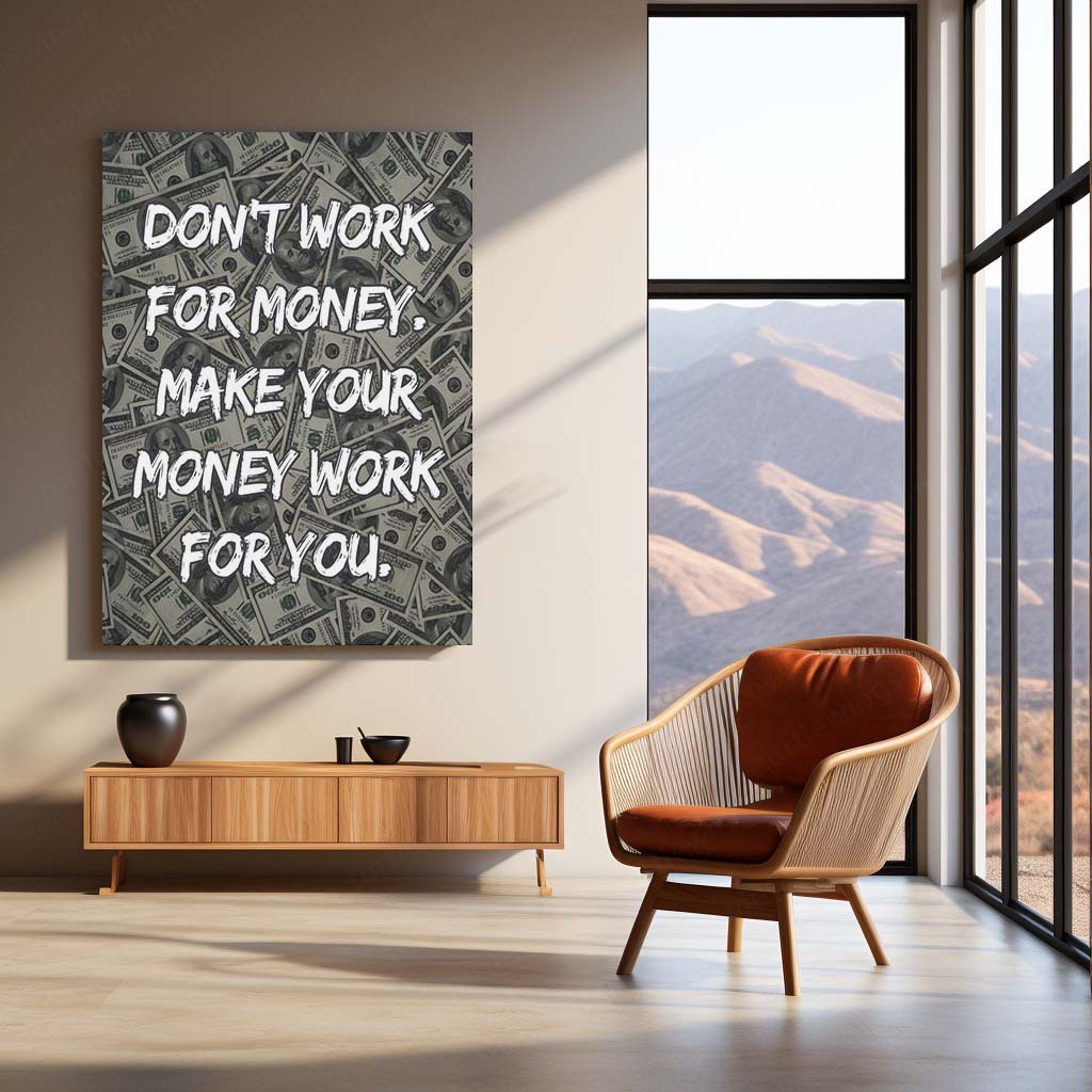 Quote Metal Poster | Make Your Money Work For You | Financial Freedom Metal Frame | Money Motivation Wall Art