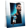 Manchester City Player #10 Celebration – Sky Blue Kit Metal Frame | Etihad Football Wall Art