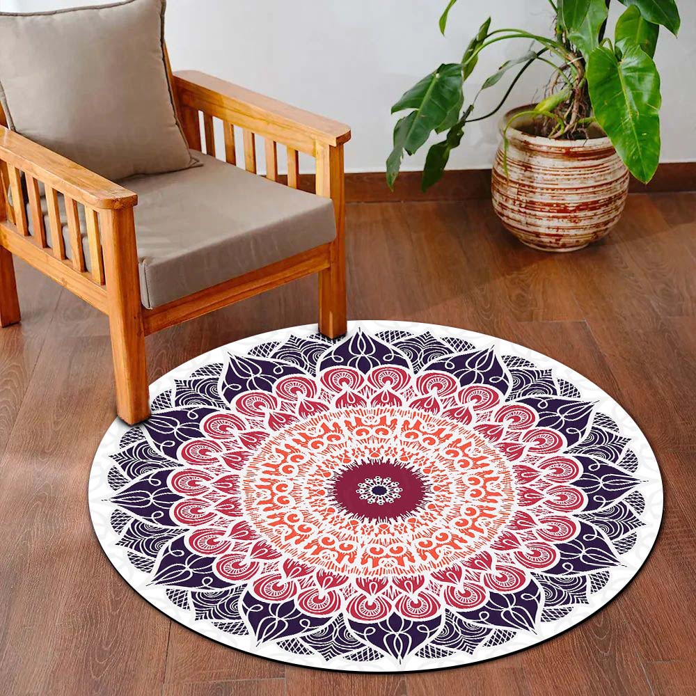 Elegant Mandala Art Circular Floor Mat (3 mm Thick) | Modern Boho Round Flat Rug for Living Room, Bedroom, Meditation & Home Decor