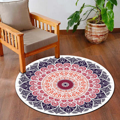 Elegant Mandala Art Circular Floor Mat (3 mm Thick) | Modern Boho Round Flat Rug for Living Room, Bedroom, Meditation & Home Decor