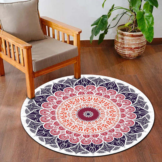 Elegant Mandala Art Circular Floor Mat (3 mm Thick) | Modern Boho Round Flat Rug for Living Room, Bedroom, Meditation & Home Decor