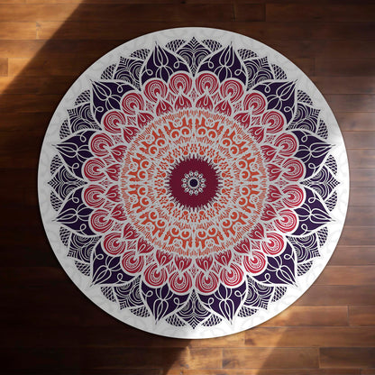 Elegant Mandala Art Circular Floor Mat (3 mm Thick) | Modern Boho Round Flat Rug for Living Room, Bedroom, Meditation & Home Decor