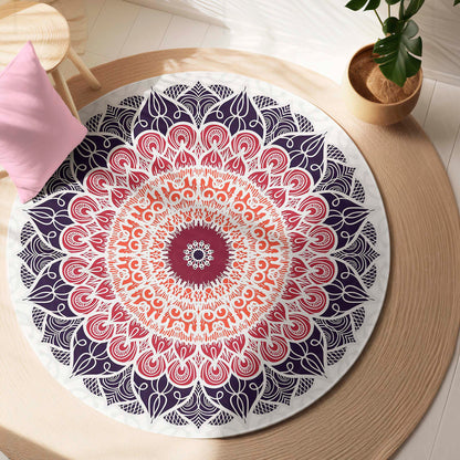 Elegant Mandala Art Circular Floor Mat (3 mm Thick) | Modern Boho Round Flat Rug for Living Room, Bedroom, Meditation & Home Decor