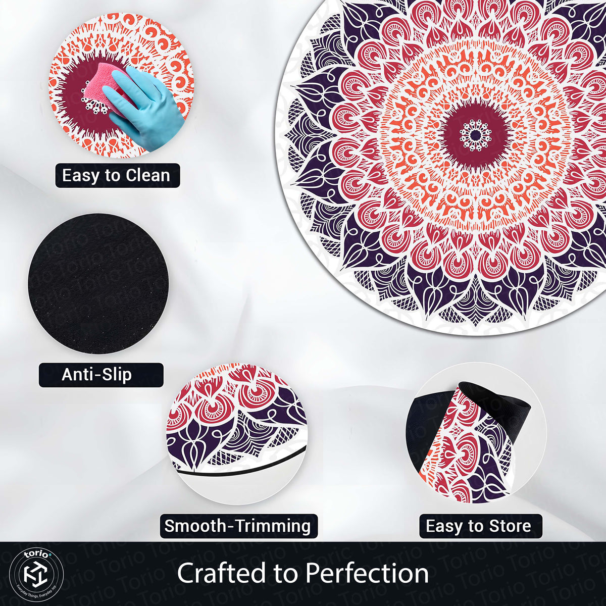 Elegant Mandala Art Circular Floor Mat (3 mm Thick) | Modern Boho Round Flat Rug for Living Room, Bedroom, Meditation & Home Decor