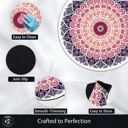 Elegant Mandala Art Circular Floor Mat (3 mm Thick) | Modern Boho Round Flat Rug for Living Room, Bedroom, Meditation & Home Decor