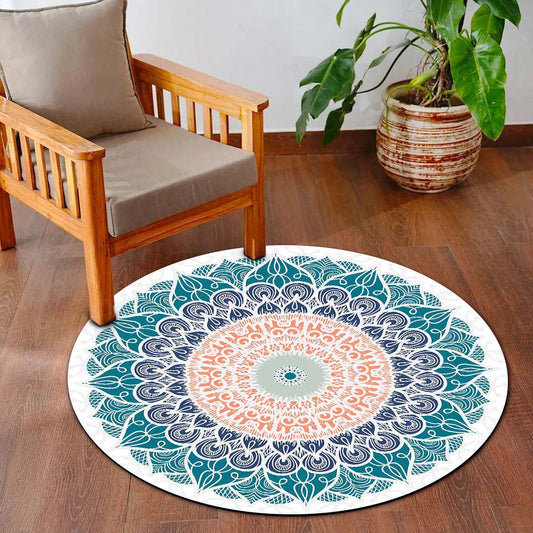 Elegant Mandala Art Circular Floor Mat (3 mm Thick) | Modern Boho Round Flat Rug for Living Room, Bedroom, Meditation & Home Decor 01