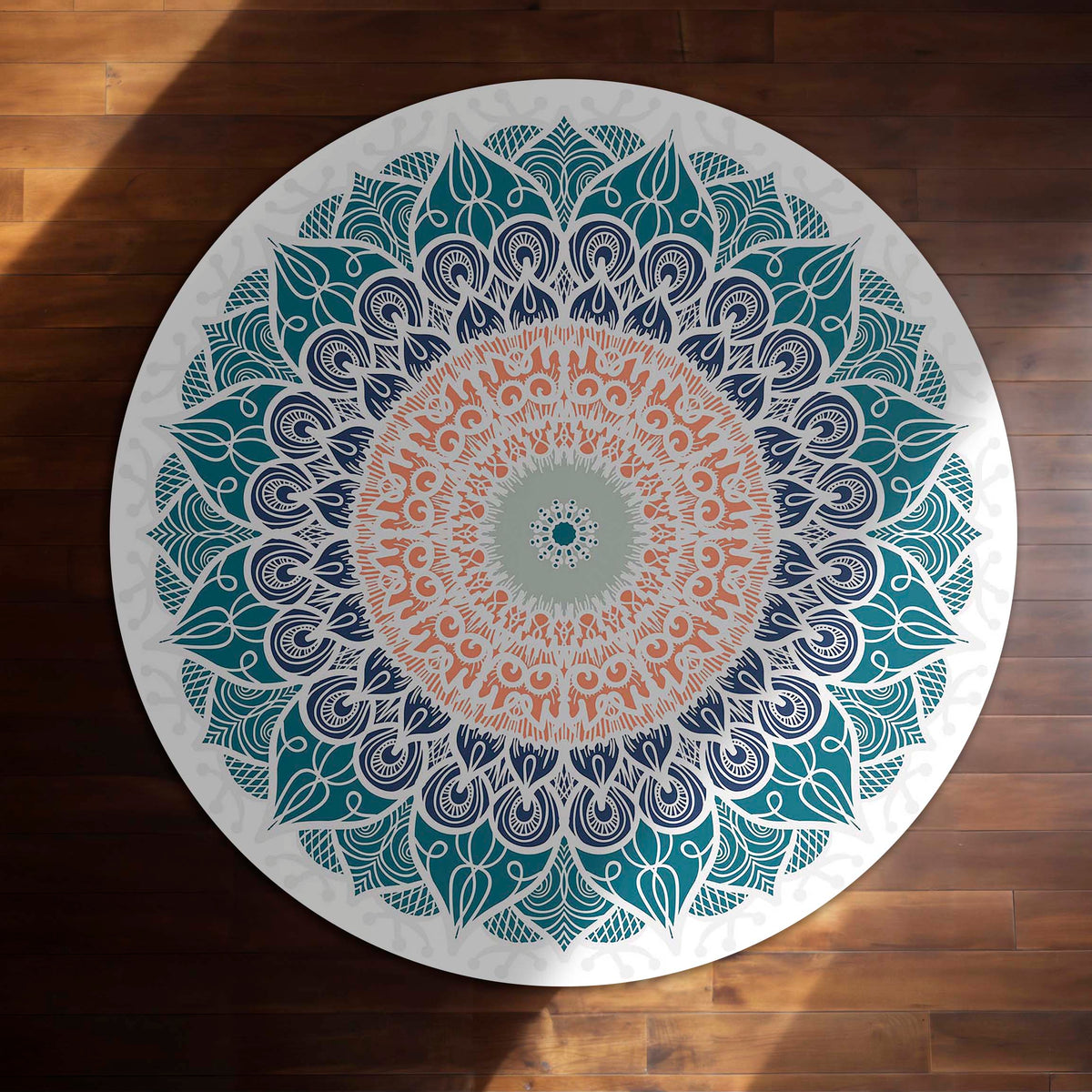 Elegant Mandala Art Circular Floor Mat (3 mm Thick) | Modern Boho Round Flat Rug for Living Room, Bedroom, Meditation & Home Decor 01