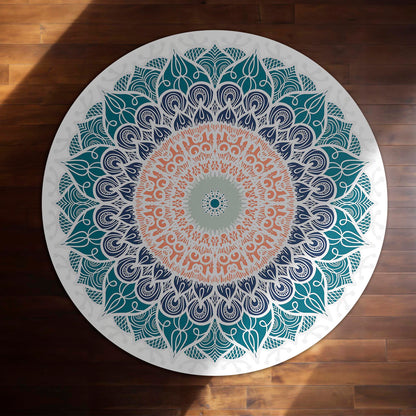 Elegant Mandala Art Circular Floor Mat (3 mm Thick) | Modern Boho Round Flat Rug for Living Room, Bedroom, Meditation & Home Decor 01