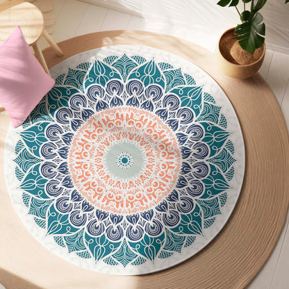 Elegant Mandala Art Circular Floor Mat (3 mm Thick) | Modern Boho Round Flat Rug for Living Room, Bedroom, Meditation & Home Decor 01