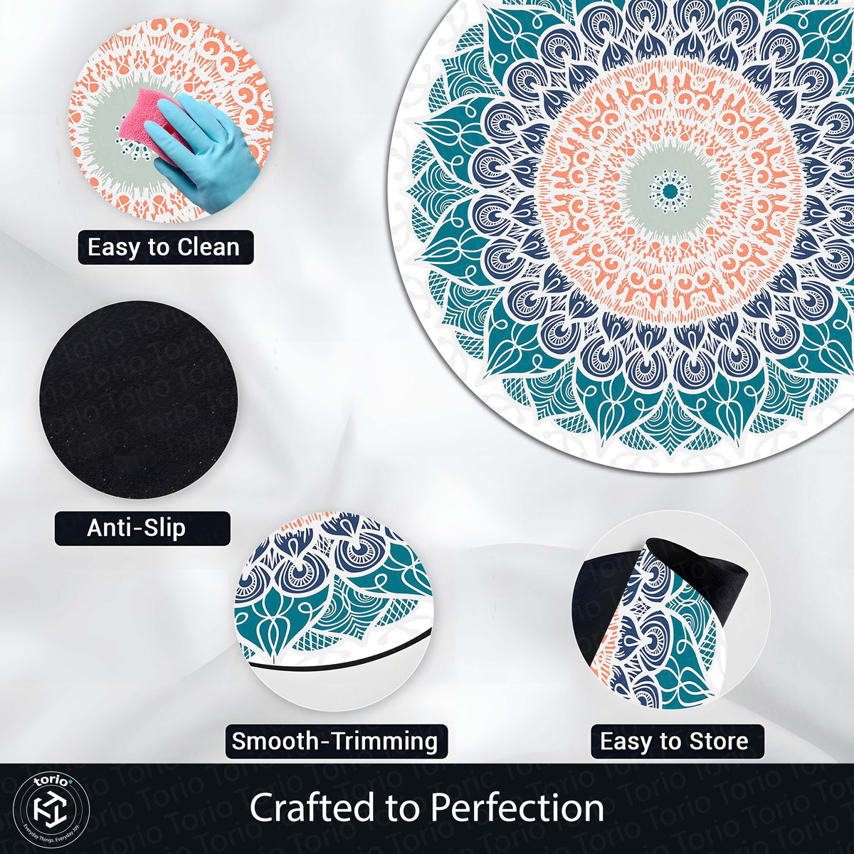 Elegant Mandala Art Circular Floor Mat (3 mm Thick) | Modern Boho Round Flat Rug for Living Room, Bedroom, Meditation & Home Decor 01