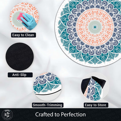 Elegant Mandala Art Circular Floor Mat (3 mm Thick) | Modern Boho Round Flat Rug for Living Room, Bedroom, Meditation & Home Decor 01