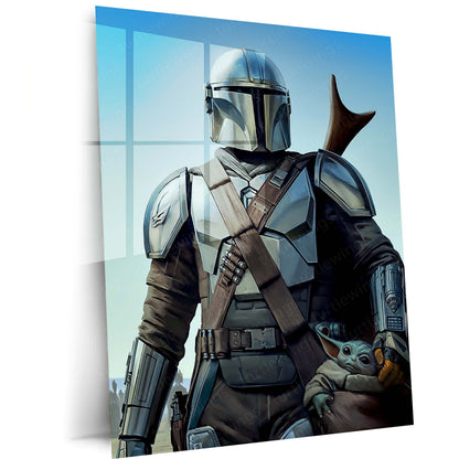 Mandalorian Warrior Metal Poster | Galactic Protector Wall Art  Epic Sci-Fi Adventure Metal Frame by TurtleWings
