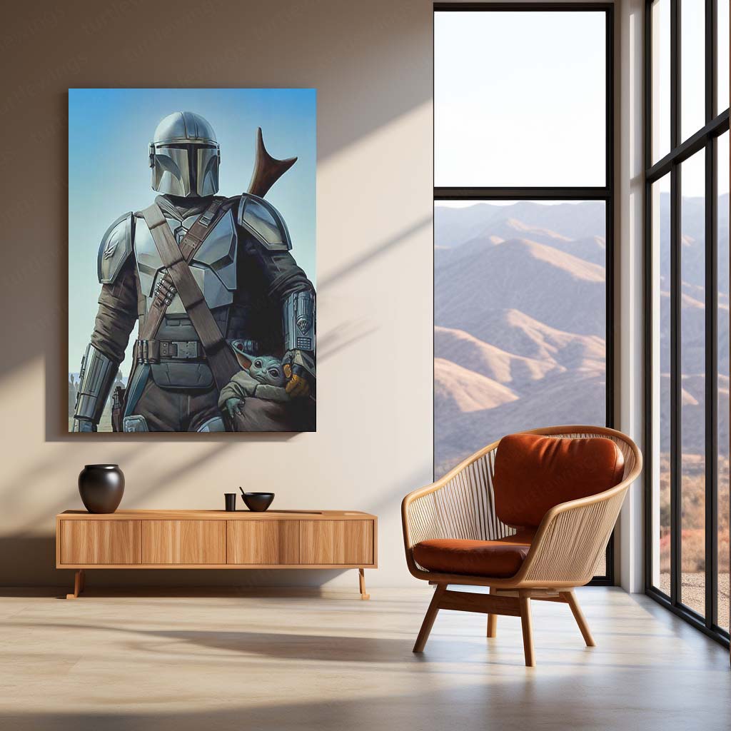 Mandalorian Warrior Metal Poster | Galactic Protector Wall Art  Epic Sci-Fi Adventure Metal Frame by TurtleWings