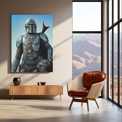 Mandalorian Warrior Metal Poster | Galactic Protector Wall Art  Epic Sci-Fi Adventure Metal Frame by TurtleWings