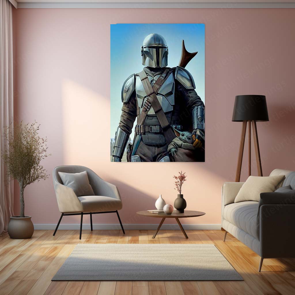 Mandalorian Warrior Metal Poster | Galactic Protector Wall Art  Epic Sci-Fi Adventure Metal Frame by TurtleWings