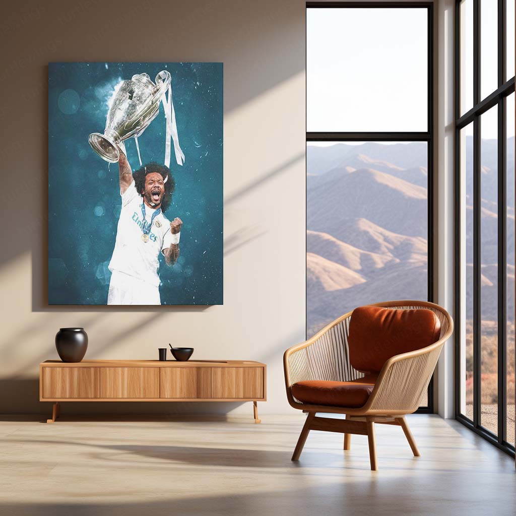 Marcelo Champions League Celebration – Real Madrid Metal Frame | Trophy Lift Wall Art - TURTLEWINGS