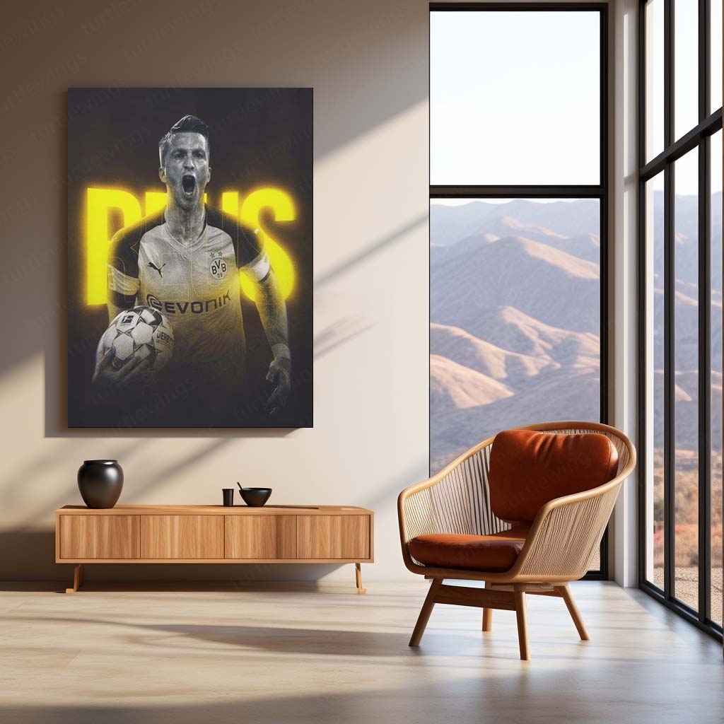 Marco Reus Borussia Dortmund Metal Frame – Poster with Glow Text | BVB Wall Art - TURTLEWINGS