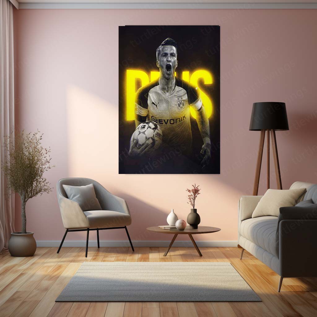 Marco Reus Borussia Dortmund Metal Frame – Poster with Glow Text | BVB Wall Art - TURTLEWINGS