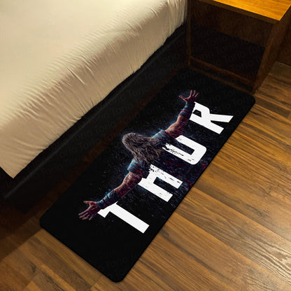 Thor Marvel Superhero Bedside Runner Flat Rug | God of Thunder Bedroom Runner for Gaming Room Decor