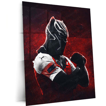 Black Panther in Arsenal Jersey Metal Frame – Fiery Red Background | Marvel x Football Crossover Wall Art - TURTLEWINGS