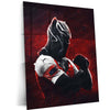 Black Panther in Arsenal Jersey Metal Frame – Fiery Red Background | Marvel x Football Crossover Wall Art