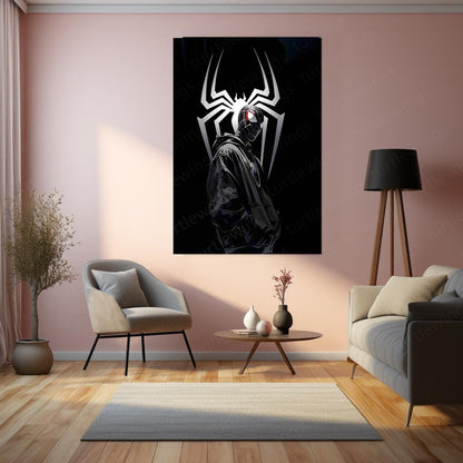 Spider-Man Miles Morales Black Suit Metal Poster | Marvel Superhero Wall Art