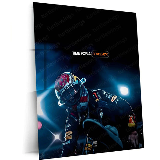 Quote Metal Poster | Max Verstappen – TIME FOR A COMEBACK | Resilience, Redemption & Champion Mindset Metal Frame - TURTLEWINGS 