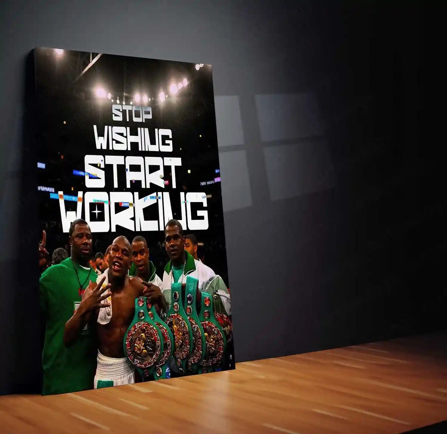 Quote Metal Poster | Floyd Mayweather Jr. – “STOP WISHING START WORKING” | Champion Mindset Metal Poster - TURTLEWINGS