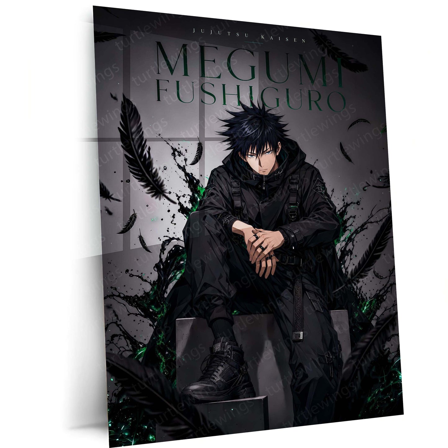 Anime Metal Poster | Megumi Fushiguro Shadow Technique Metal Poster | Jujutsu Kaisen Anime Wall Art | Premium Aluminum Print