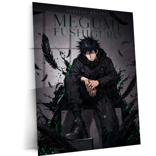 Anime Metal Poster | Megumi Fushiguro Shadow Technique Metal Poster | Jujutsu Kaisen Anime Wall Art | Premium Aluminum Print