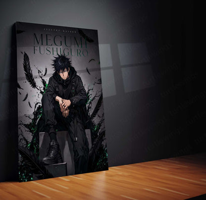 Anime Metal Poster | Megumi Fushiguro Shadow Technique Metal Poster | Jujutsu Kaisen Anime Wall Art | Premium Aluminum Print